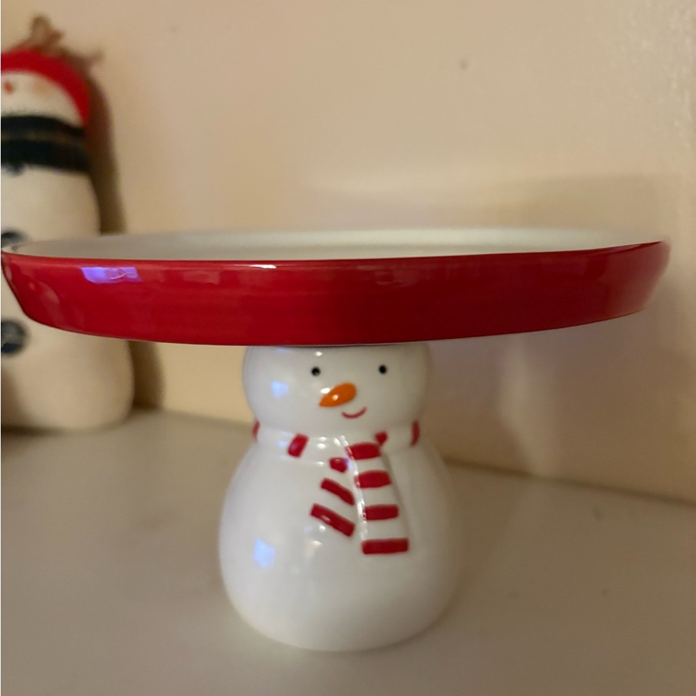Snowman Pedestal Plate Stand